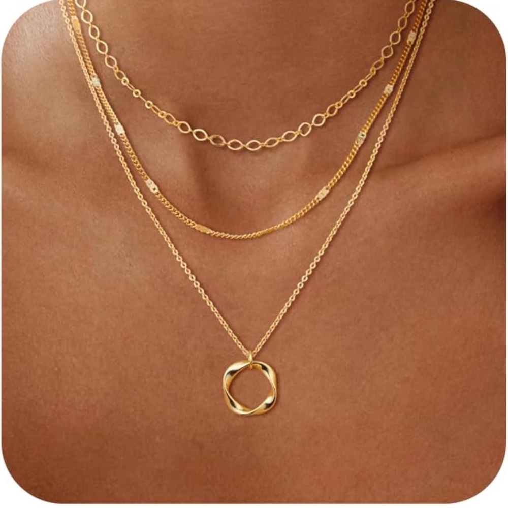 NWT Layered Gold Necklaces for Women, Stackable Dainty 14K Real Gold Plated